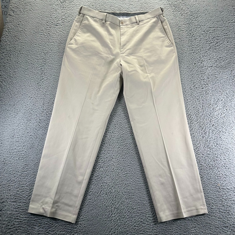 Haggar Pant Mens 36x30 Beige Cotton Khaki Straight Classic Fit Workwear Stretch